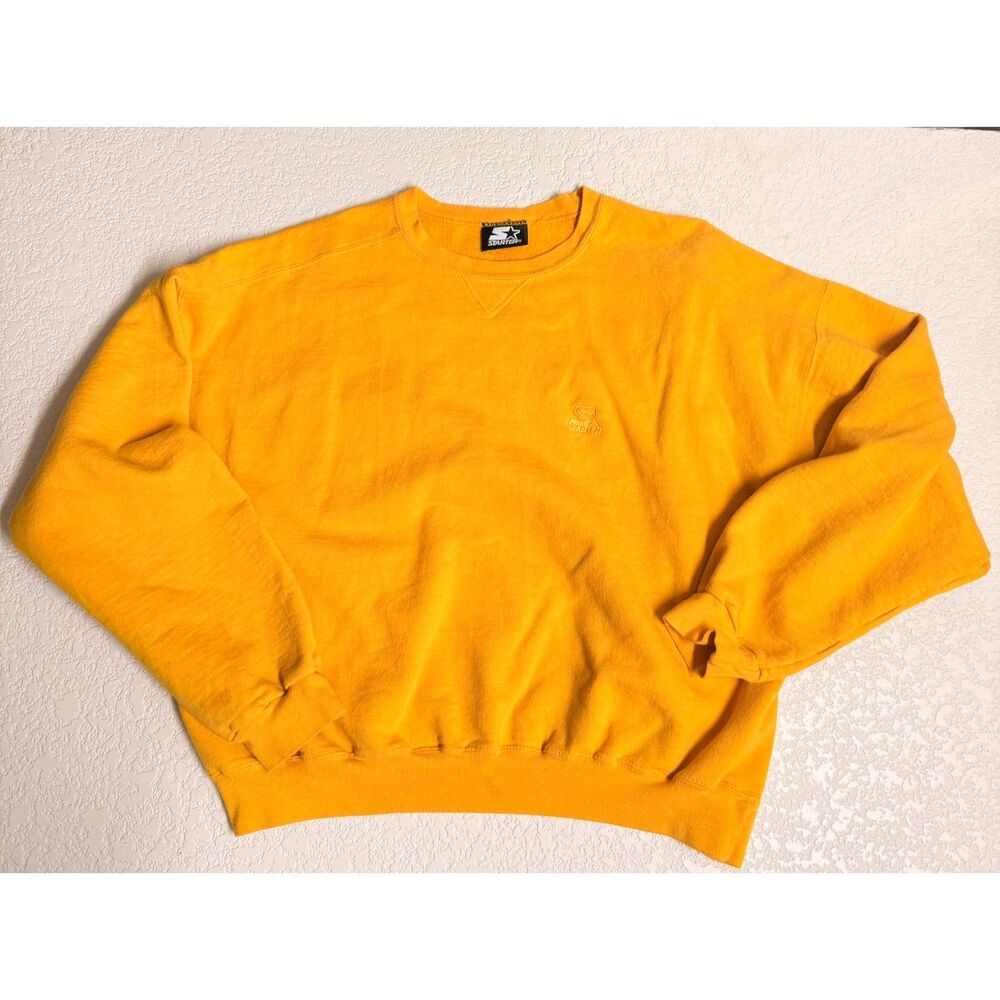 Vintage 90s Starter Yellow Crewneck Sweatshirt Embroidered Logo